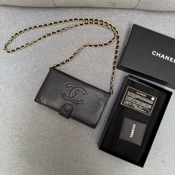 CHANEL Handbags - ❌SOLD❌AUTHENTIC CHANEL Black Caviar Wallet  with Box & Card & adjustable Chains✨